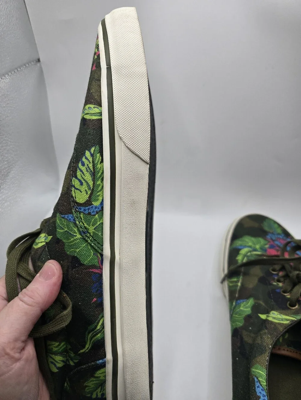 Polo Ralph Lauren Green Tropical Floral Camo Deck Sneakers. Mens 10 D